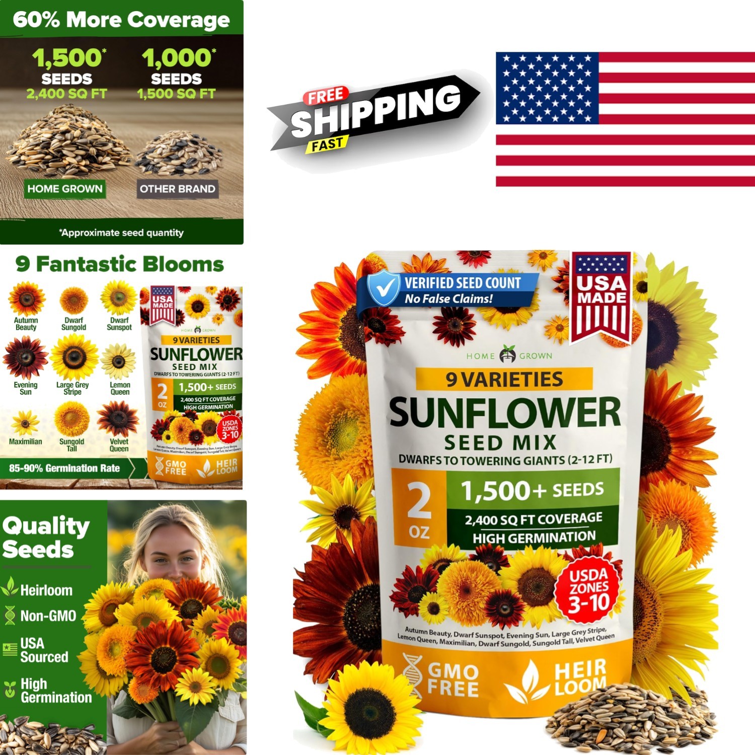 Multi Color Sunflower Seeds Mix Pack 1500 Plus Perfect for Eco Friendly Gardens