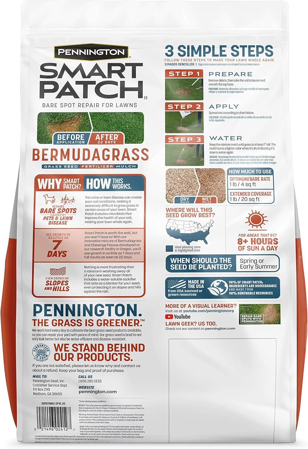 Smart Patch Bermudagrass 10lb 200 sq. ft. Grass Seed Bare Spot Repair with Mulch