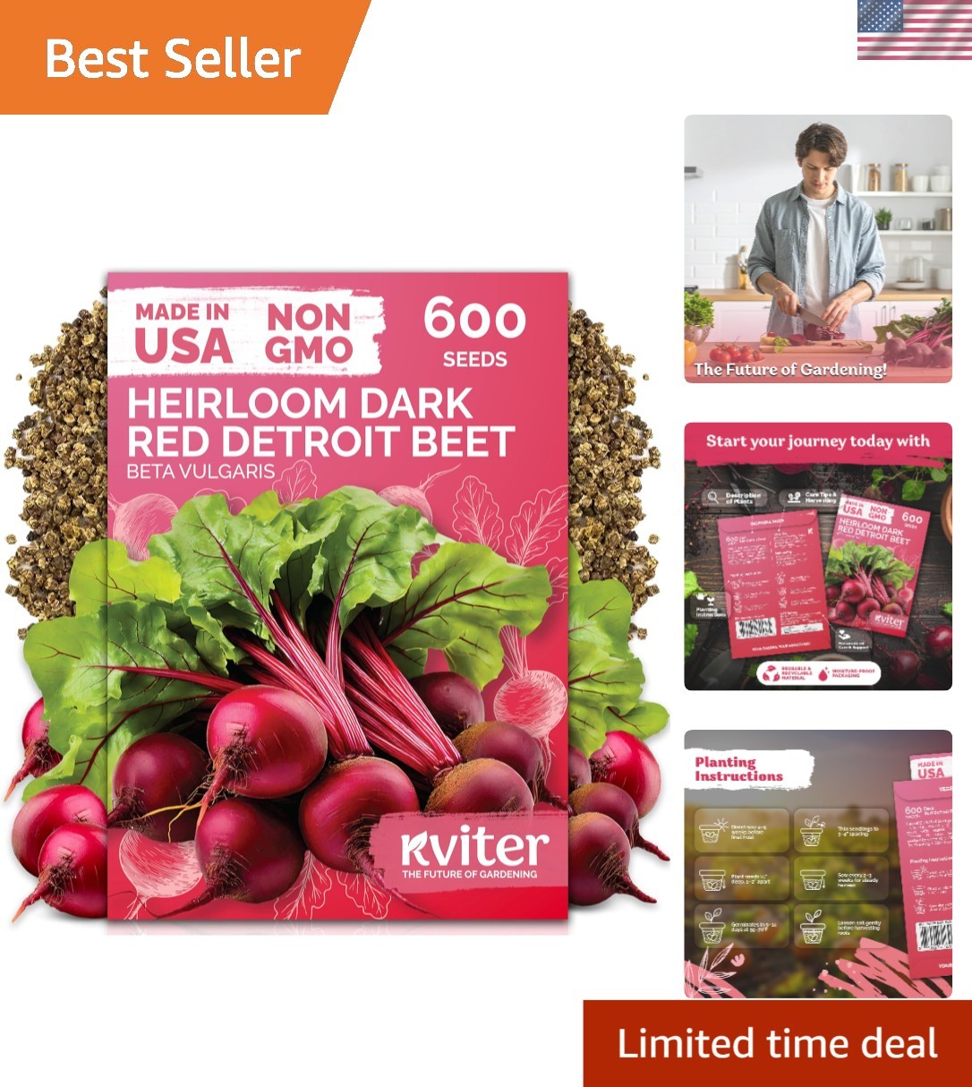 Non-GMO Detroit Dark Red Beet Seeds – 2-3″ Tender Beets with High Germination
