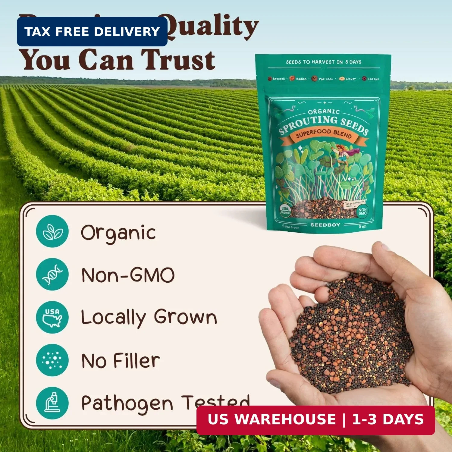 Seedboy Organic Non-GMO Sprouting Seeds, Superfood Blend – USA Grown Microgreens