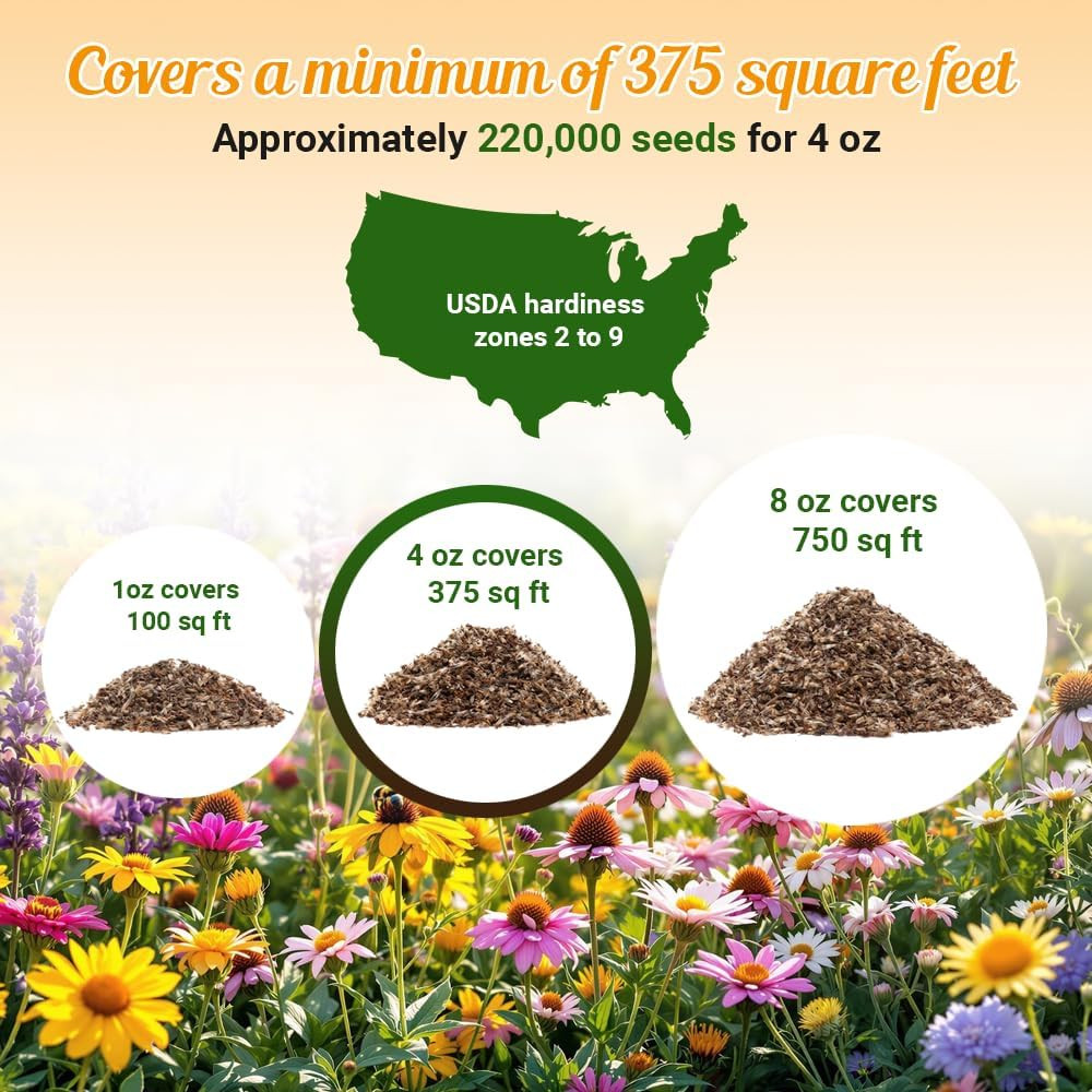 Drought Tolerant Wildflower Seeds – 4Oz, Open-Pollinated Bulk Flower Seed Mix fo