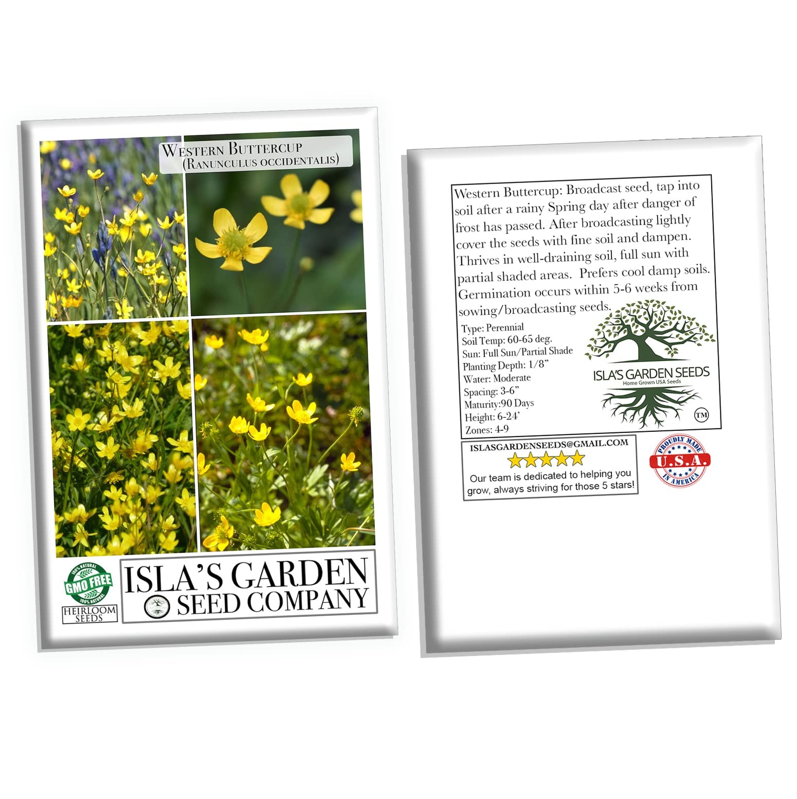 Western Buttercup Long Blooming Field Flower Seeds, 1000+ Seeds Per Packet,