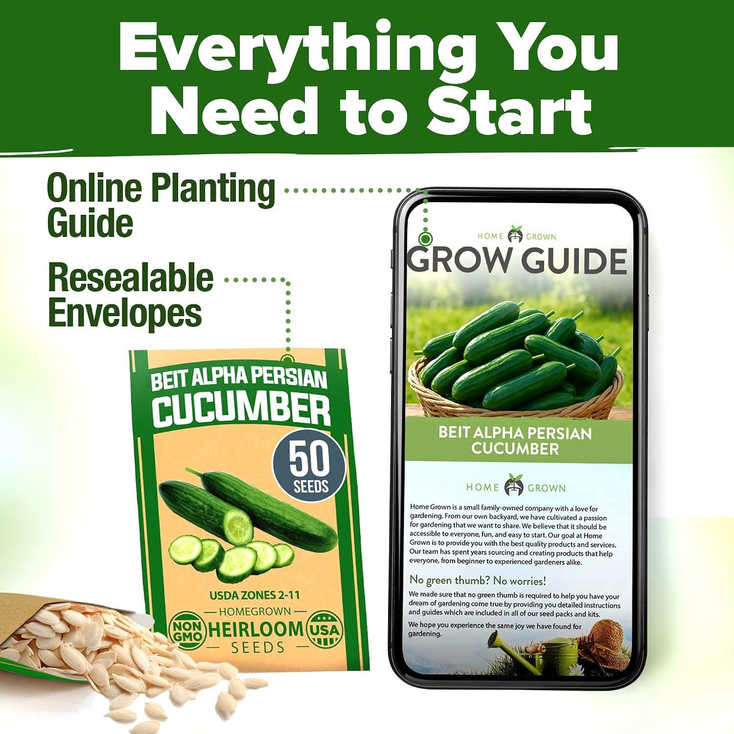 Fast-Growing Persian Cucumber Seeds – Indoor/Outdoor Gift for Plant Lovers – 50+