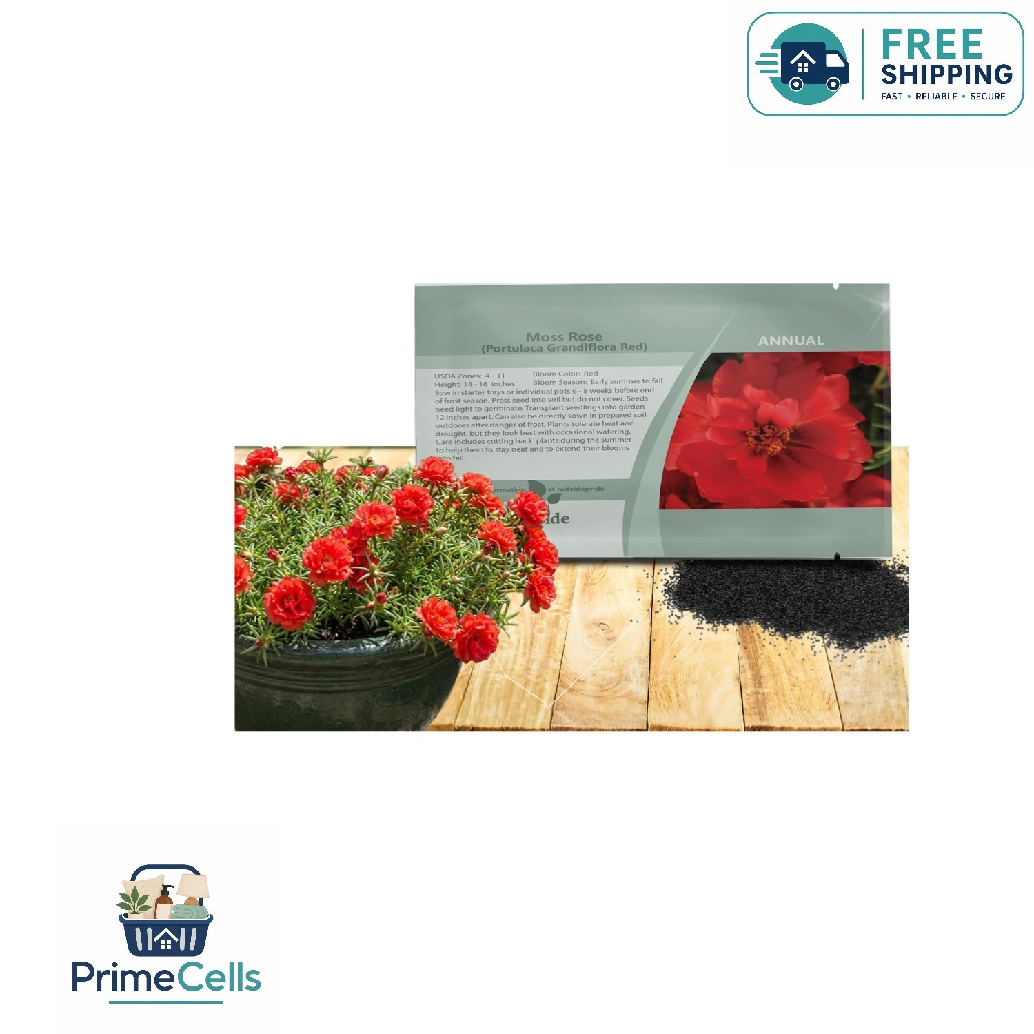 Vibrant Red Moss Rose Flower Seeds – 5000 Pcs, Easy to Grow & Drought Resistant