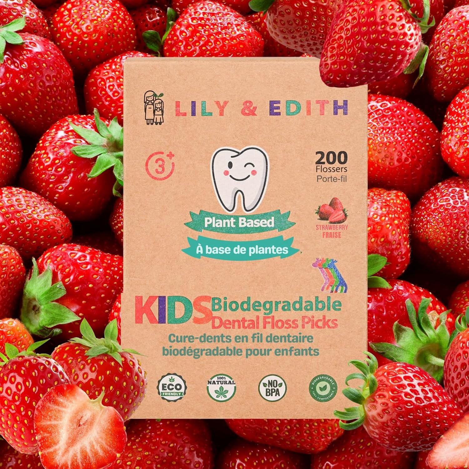 Kids Biodegradable Dental Floss Picks 200 Counts, Fluoride Free, Plant Based Mat
