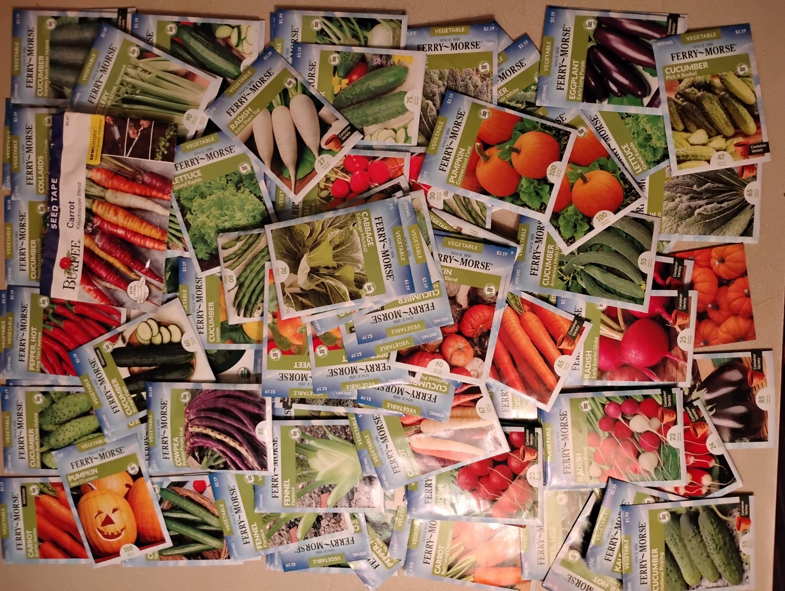 122 Ferry Morse Vegetable Seeds Seed Packet Lot 62 Different Bargain!