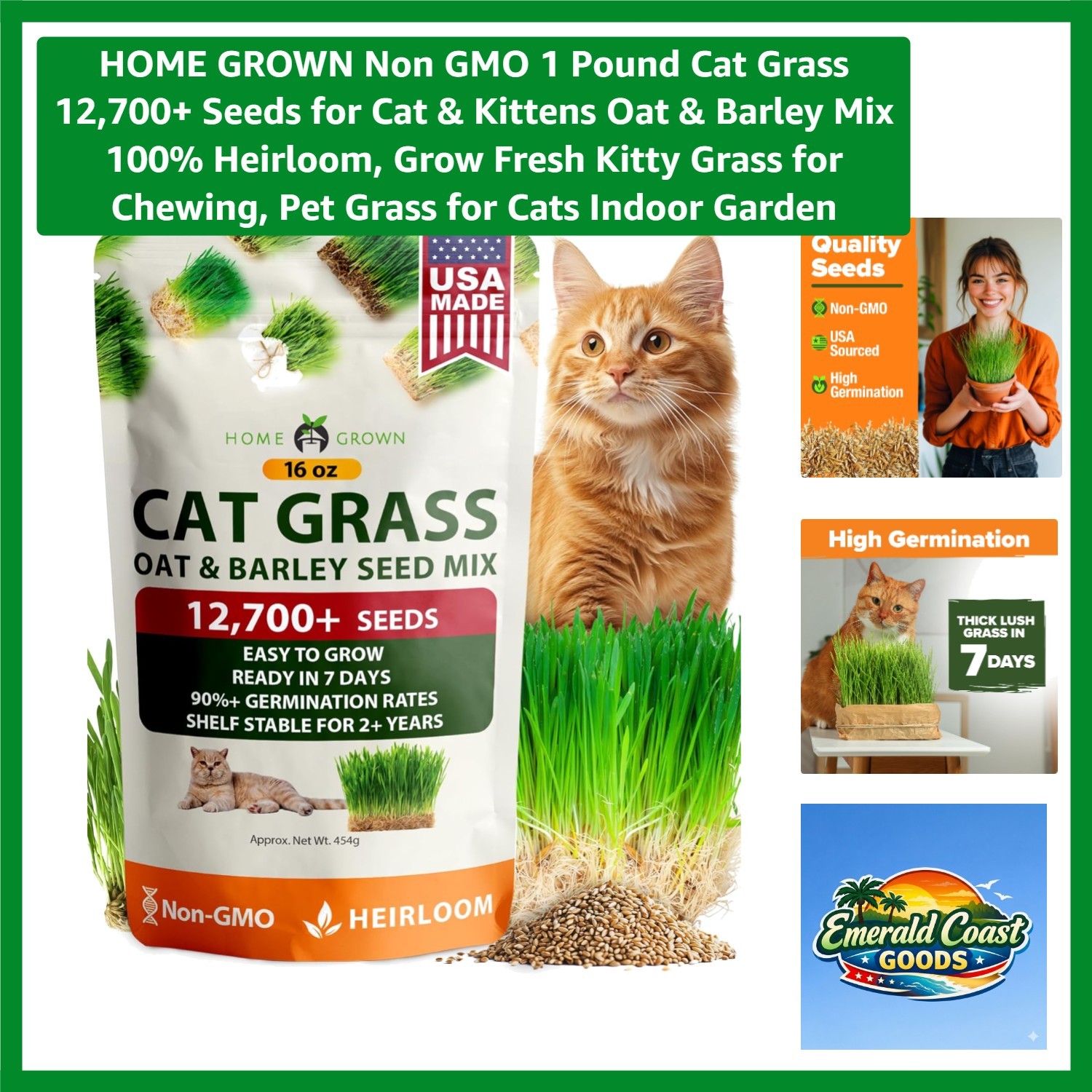 Pet-Friendly 1lb Heirloom Cat Grass – -Round Nutrition for Cats & Small Pets