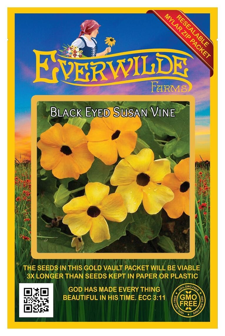 100 Black Eyed Susan Vine Wildflower Seeds – Everwilde Farms Mylar Seed Packet