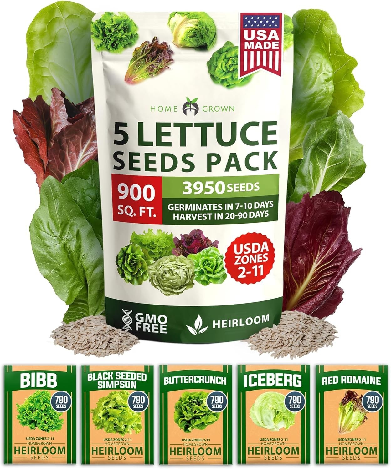 HOME GROWN 5/7/32 Lettuce Seed Pack 3950 Heirloom Vegetable Seeds for Multi