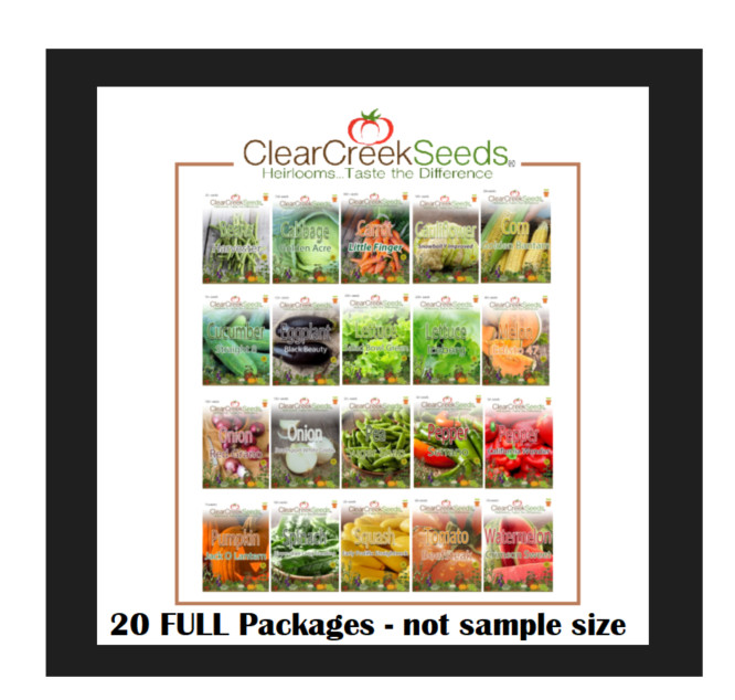 Heirloom Garden Vegetable Seed Bundle, 20 Regular Pkgs, Non-GMO, Survival Food