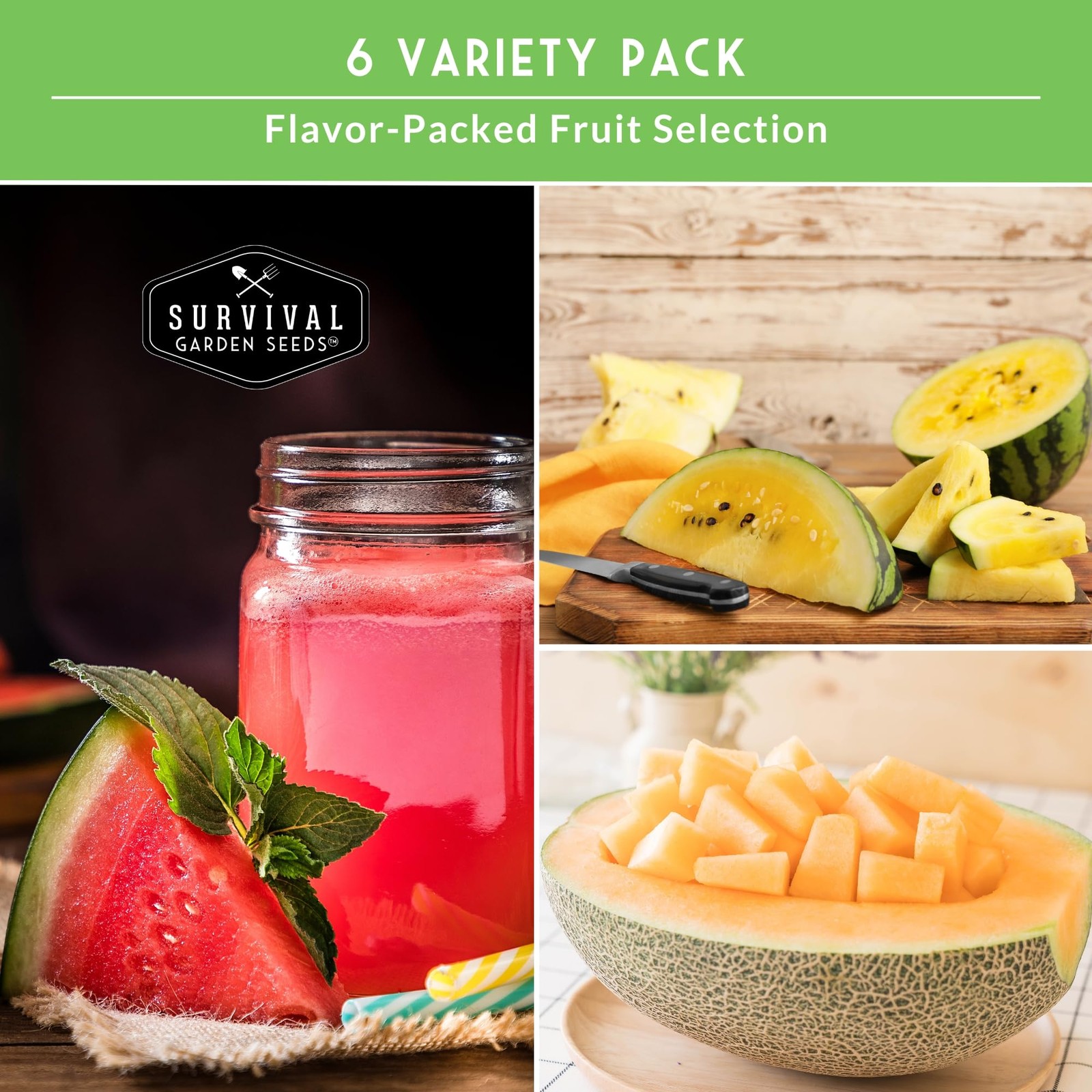 Melon Seeds for Planting Variety Pack – 6 Heirloom Cantaloupe, Honeydew & Wat…