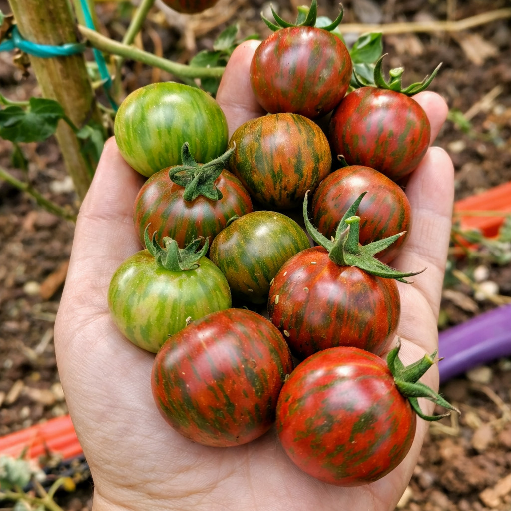 100 Heirloom Black Zebra Cherry Tomato Seeds – 3-4oz Dark Striped Indeterminate