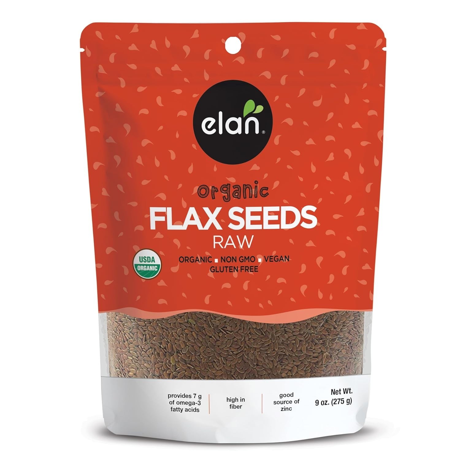 Elan Organic Flax Seeds 9oz Whole Raw Non-GMO Vegan Gluten-Free Kosher