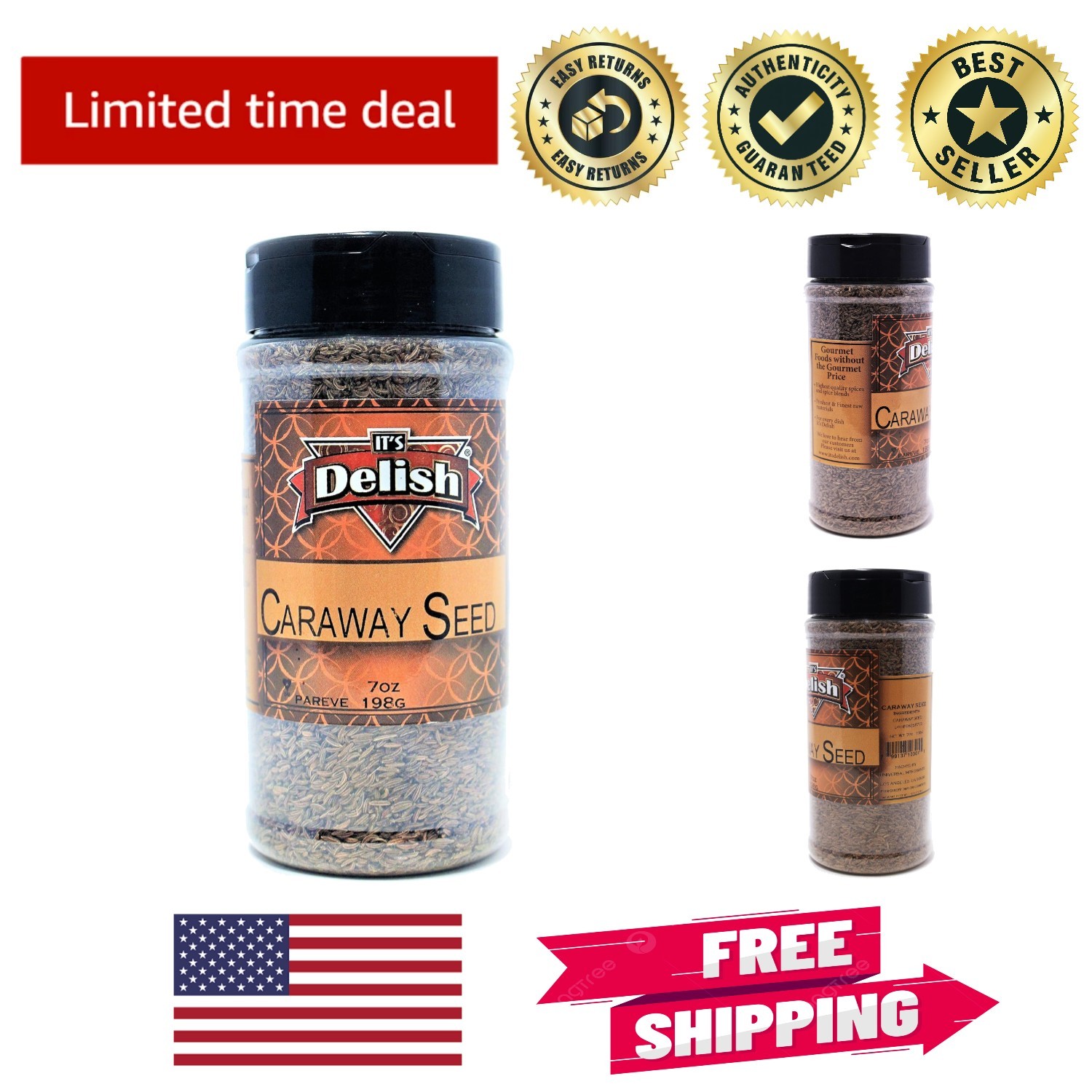 Its Delish 7 oz Caraway Seeds – Aromatic, Kosher Spice for Breads & Soups