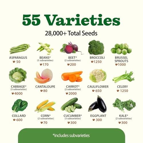 55 Variety Survival Seed Vault – 28,000+ Heirloom Non-GMO Seeds, High Germinatio