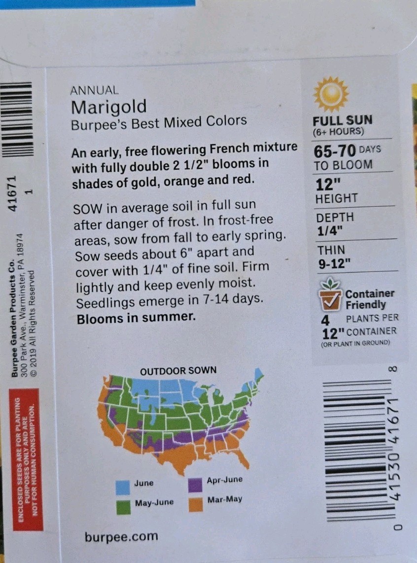 Marigold Burpee’s Best Mixed Color Heirloom 400mg