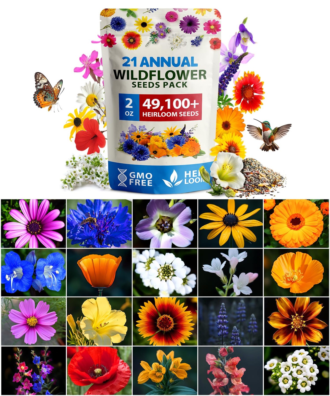 HOME GROWN USA Native Wildflower Seeds Bulk Mix | 49,100+ 1-Pack, Green