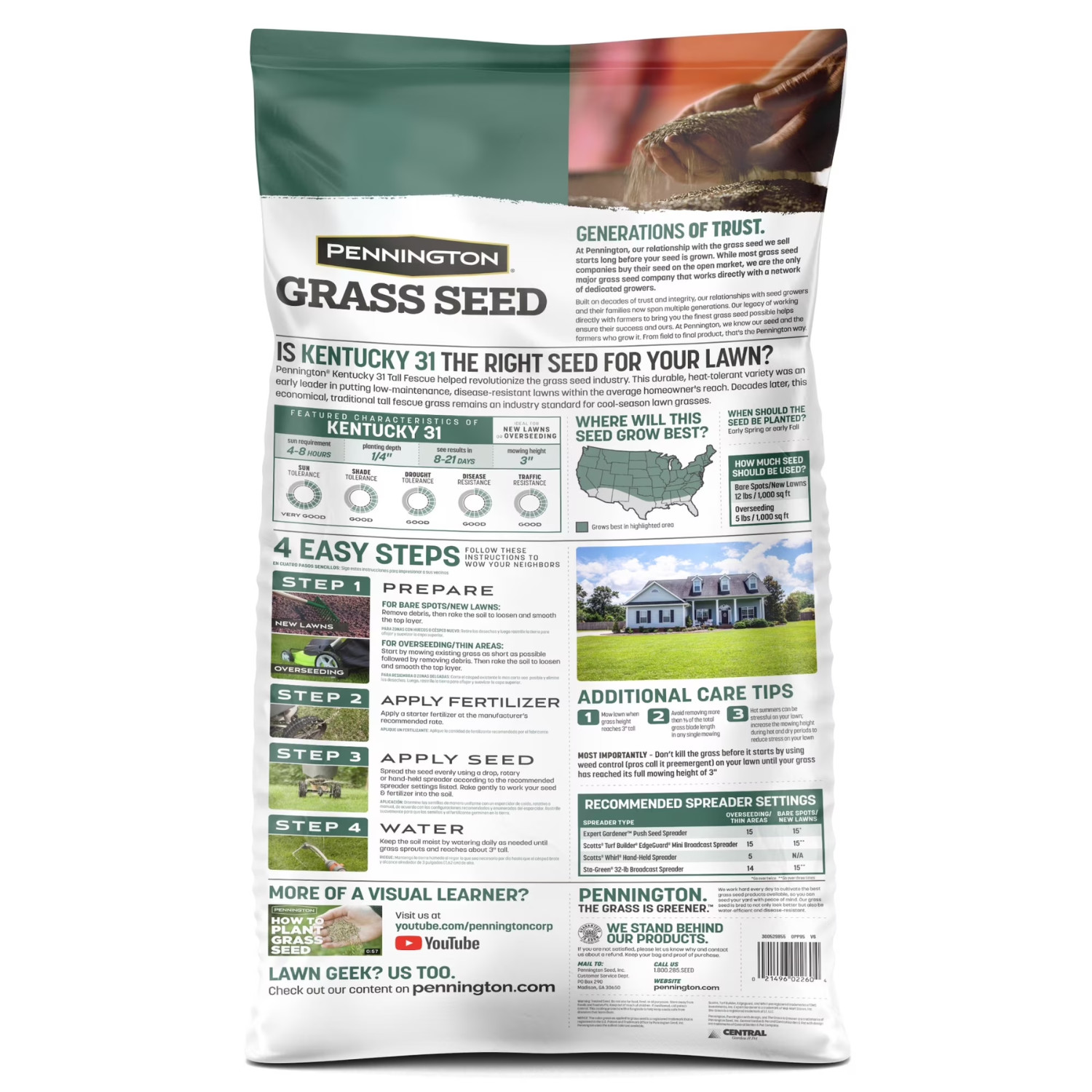 Pennington Kentucky 31 Tall Fescue Grass Seed Sun to Partial Shade 20 lb Bag New