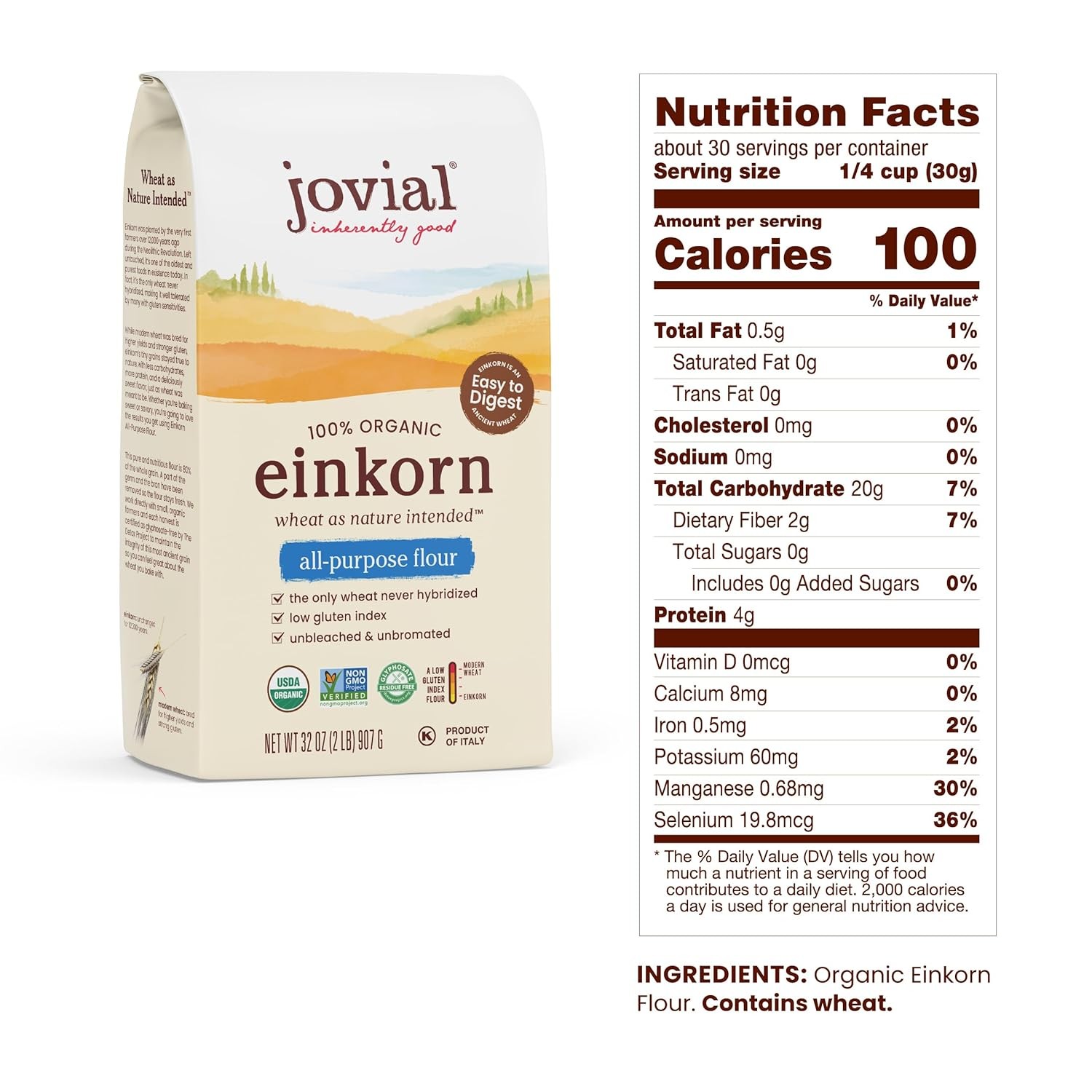 Jovial Organic Einkorn Unbleached All Purpose Flour – 32 Ounce (Pack of 1)