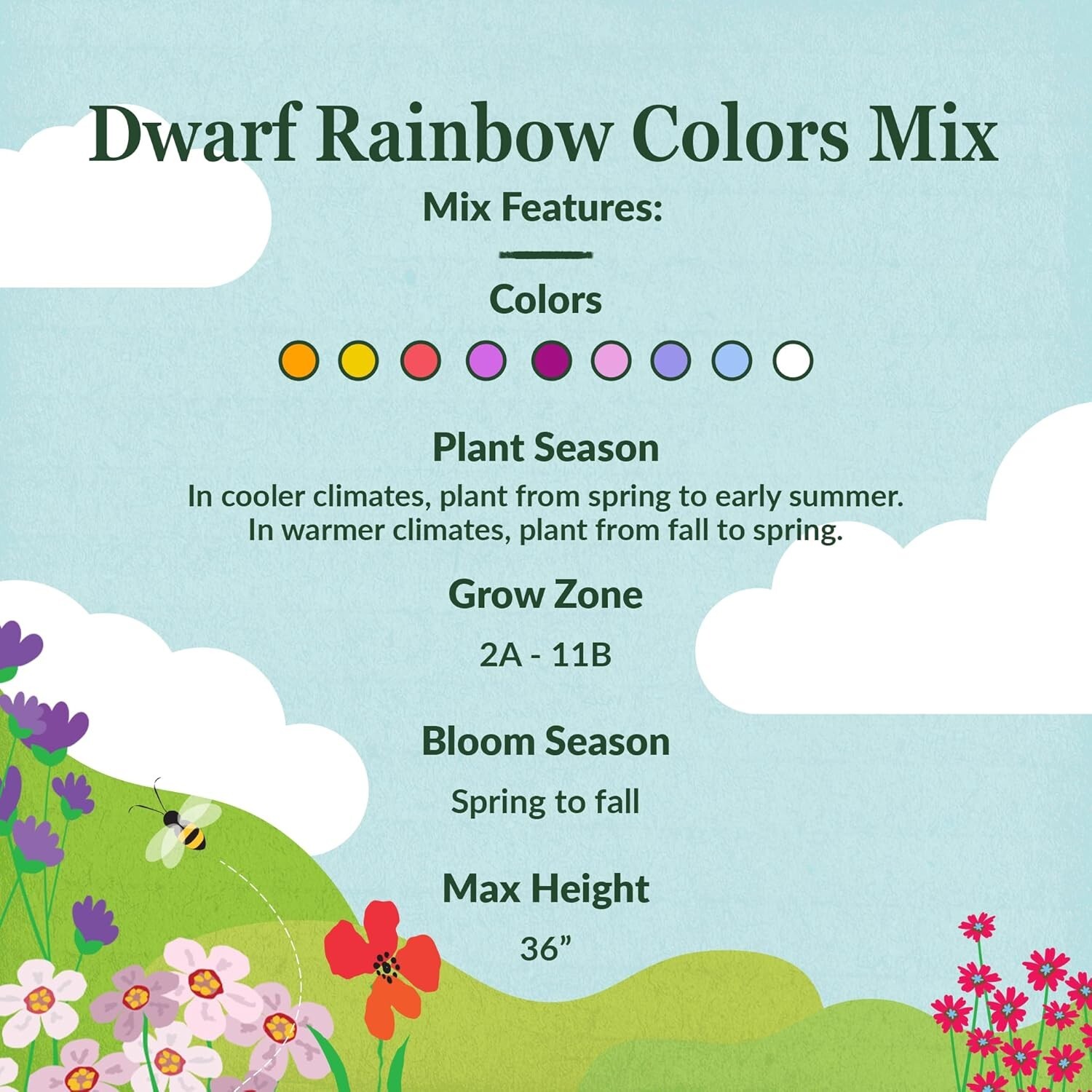Dwarf Rainbow Colors Mix Bulk Wildflower Seeds, 1Lb