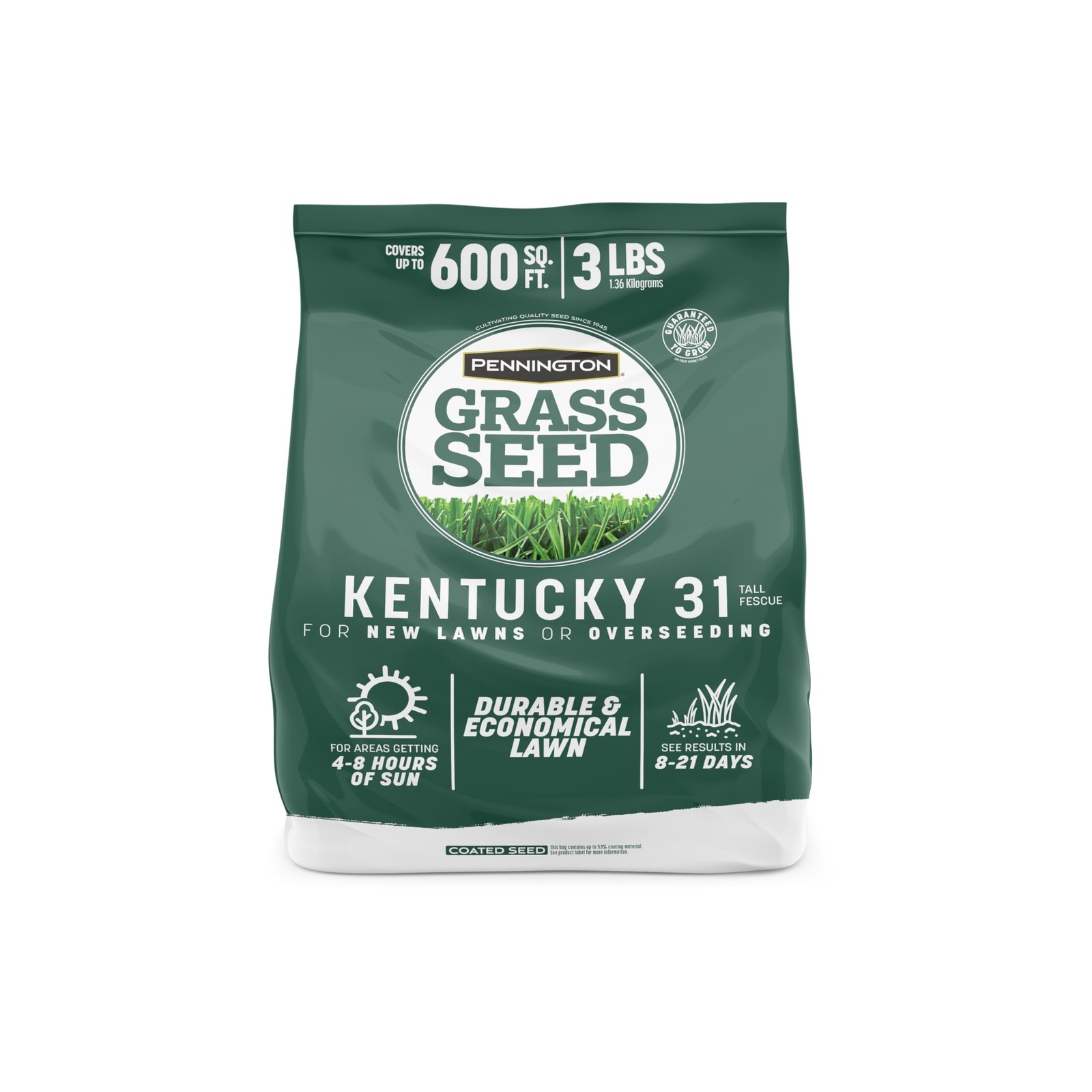 100% Kentucky 31 Tall Fescue Penkoted Grass Seed 3 lb