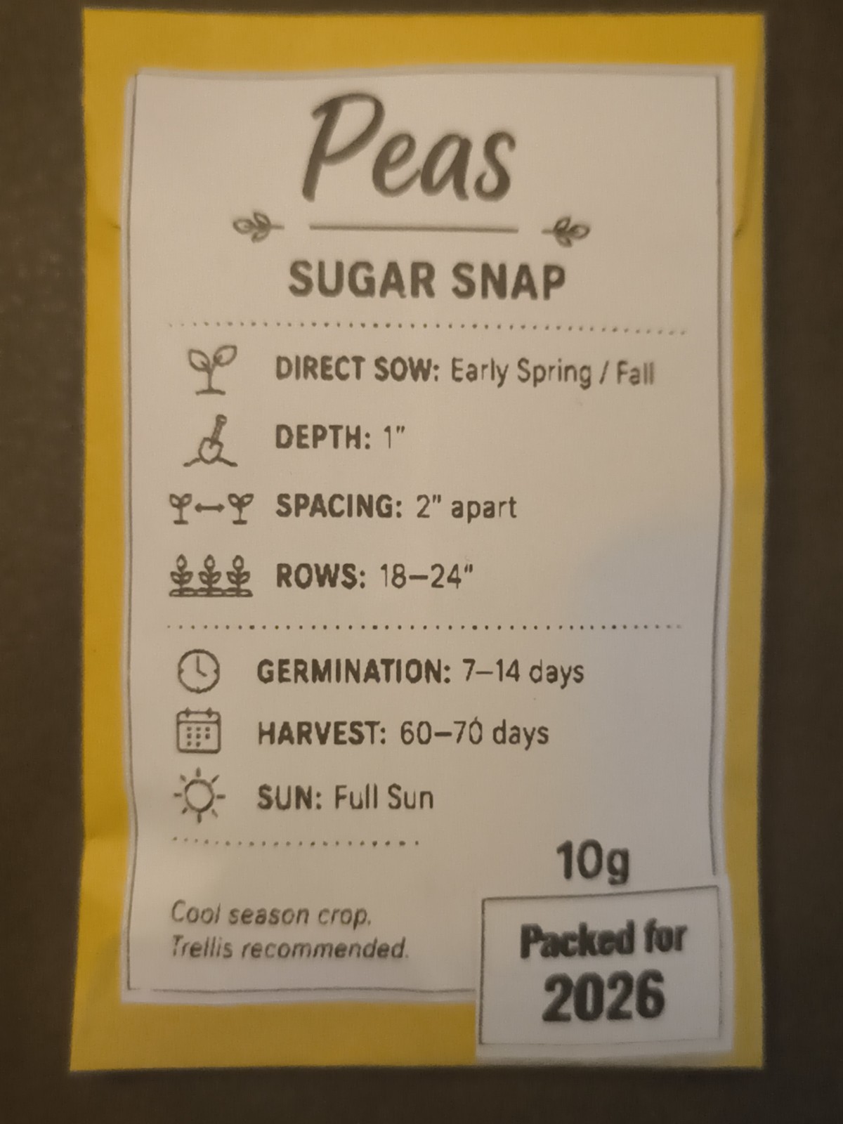 Sugar Snap Pea Seeds – Heirloom/Non GMO – Produced in the USA!!