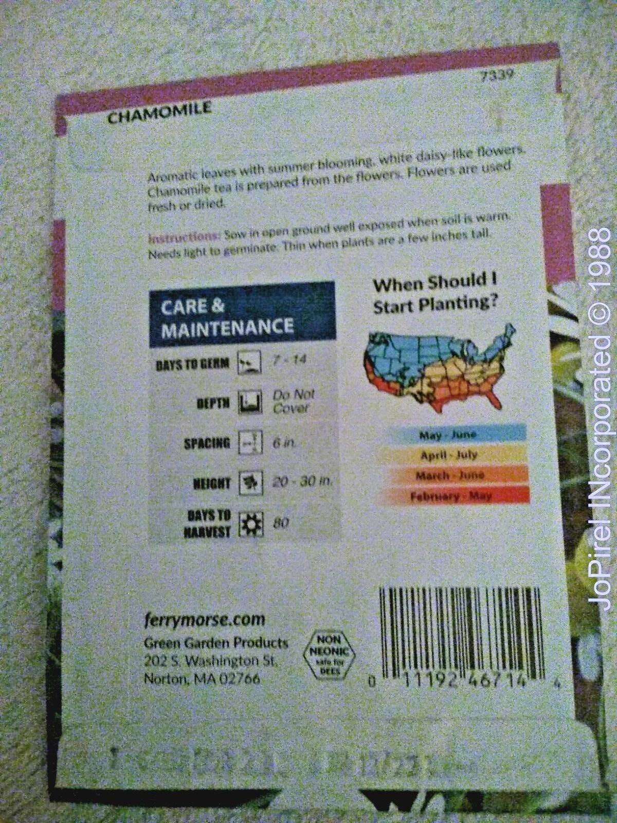 Chamomile 100 MG Herb Seed Non-GMO – Ferry Morse 80 days to harvest 12/22