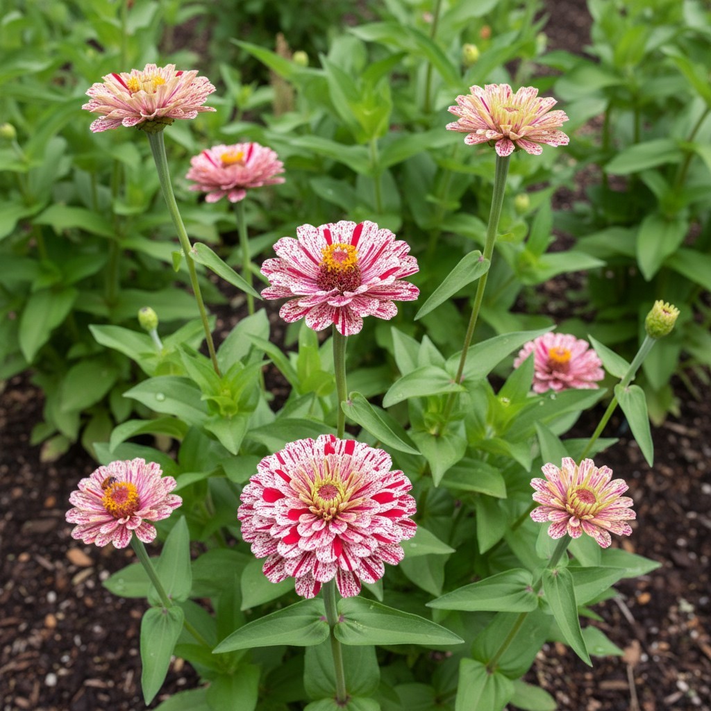 50 Peppermint Zinnia Seeds – Bicolor Red White Garden Flowers