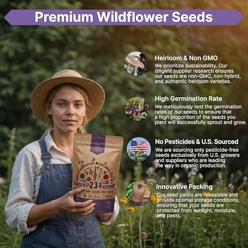 Wildflower Seeds Mix – 100,000+ Non-GMO Annual & Perennial for Garden, Attract B