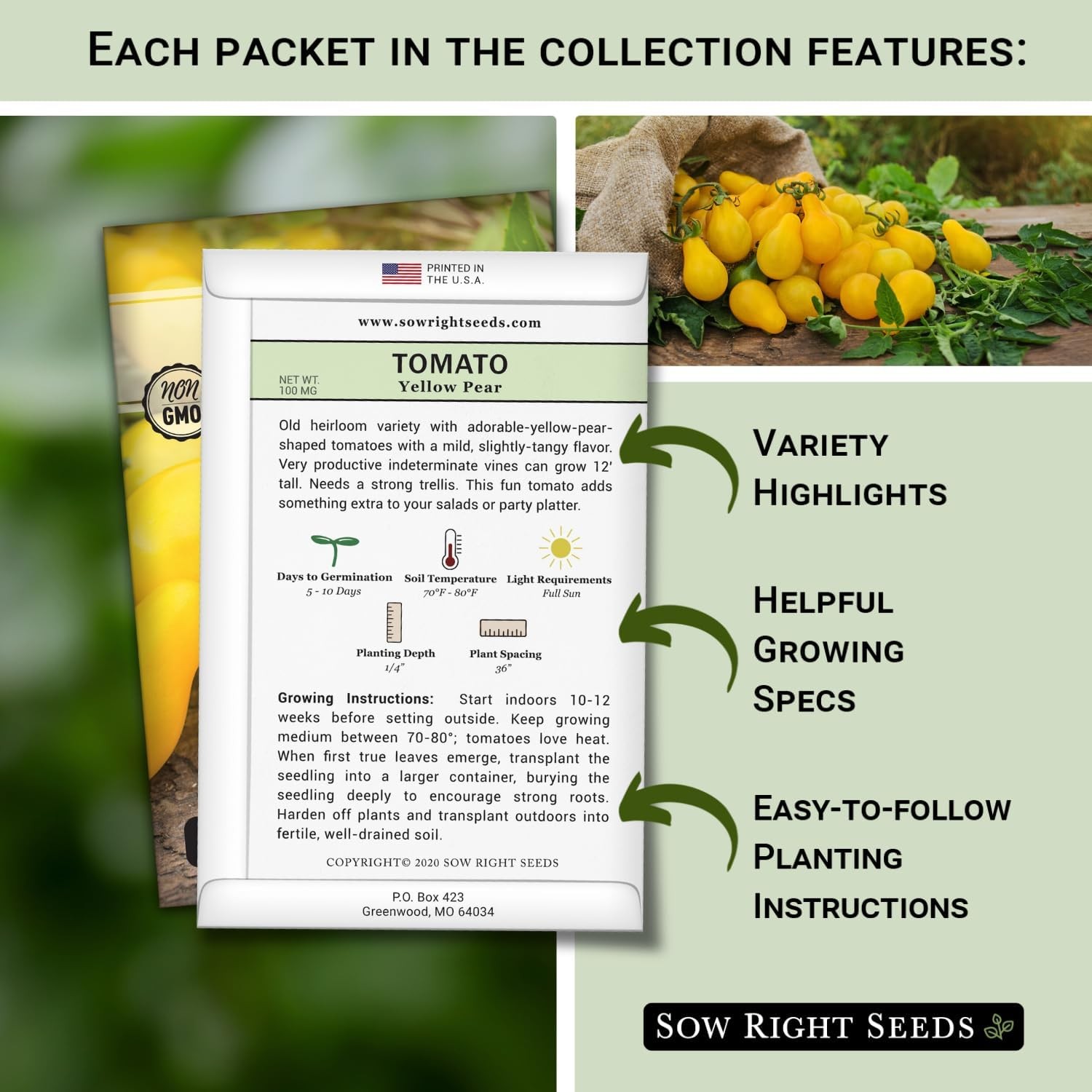 Sow Right Seeds – Tomato Seed Collection for Planting – 10 Varieties with Many S