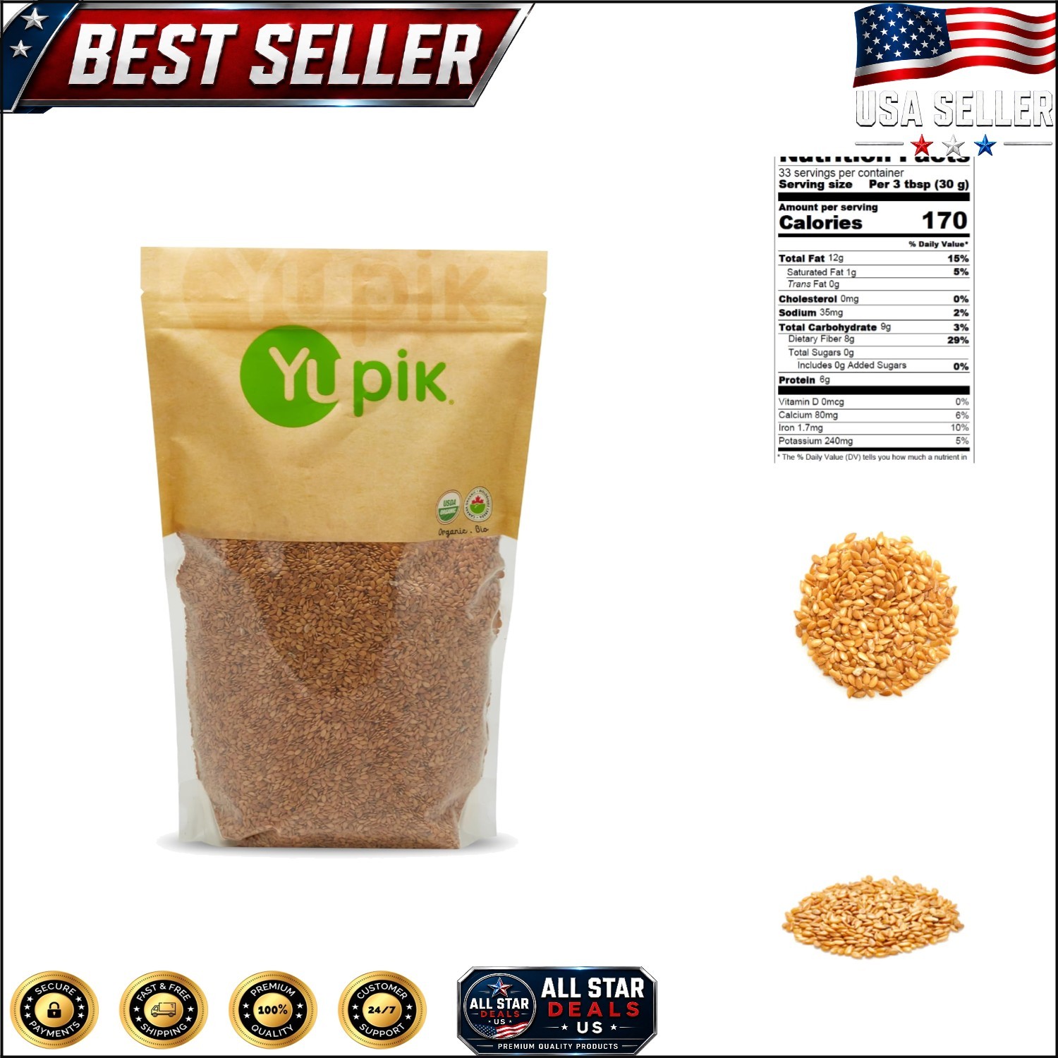 Organic Raw Flax Seeds, 2.2 lb – Rich in Fiber & Omega-3 for Healthy Living