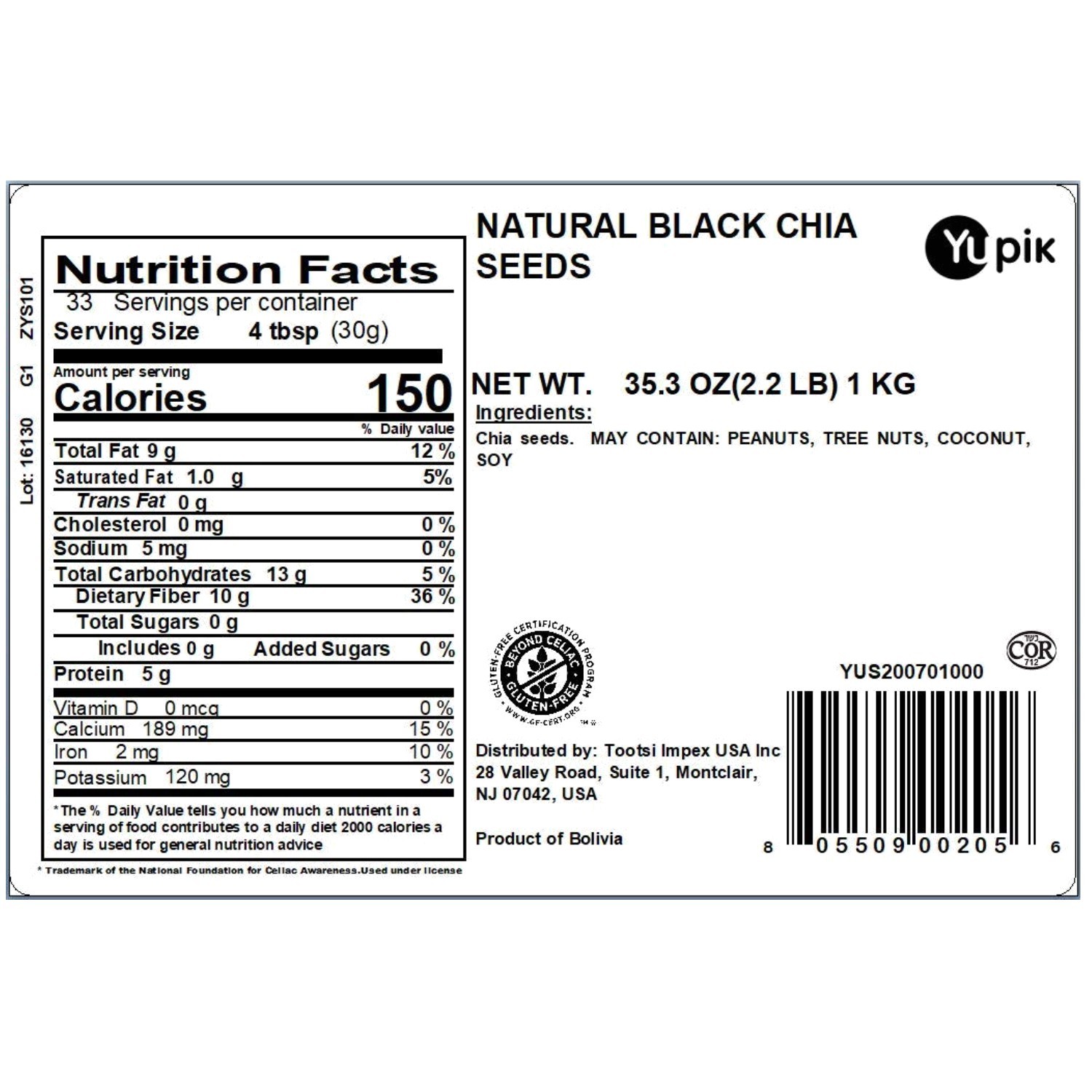 Raw Black Chia Seeds, 2.2 lb – Gluten-Free, Kosher,