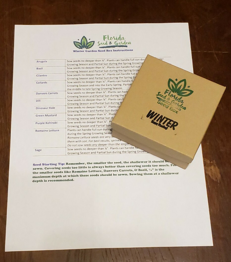 Florida Winter Garden Seed Box (2000+ Seeds!)11 Organic Heirloom Seed Varieties