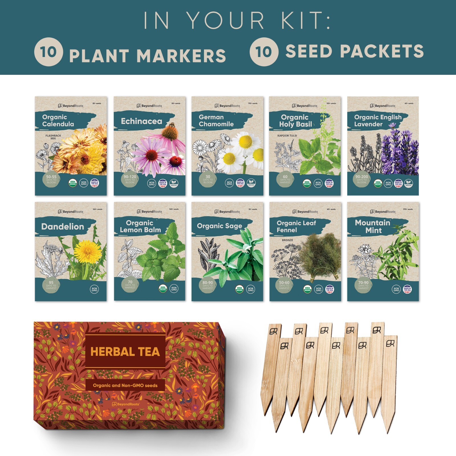 Herbal Tea Seed Variety Set 9 Heirloom Medicinal Plants Edible Flowers Chamomile