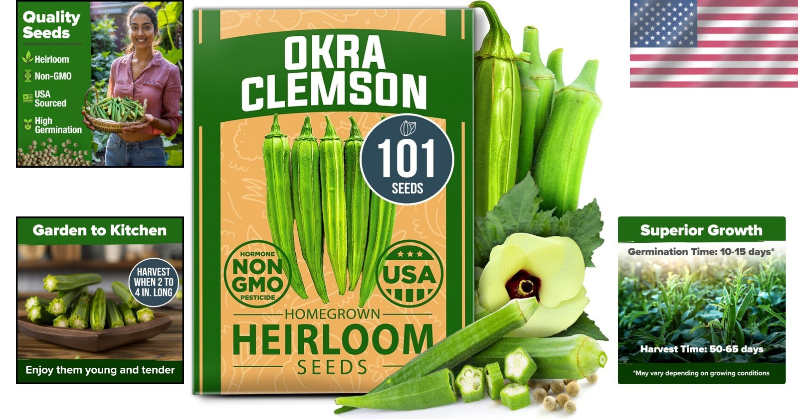 Heirloom Okra Seeds 101+ with High Germination Rate – Perfect for Garden Lovers