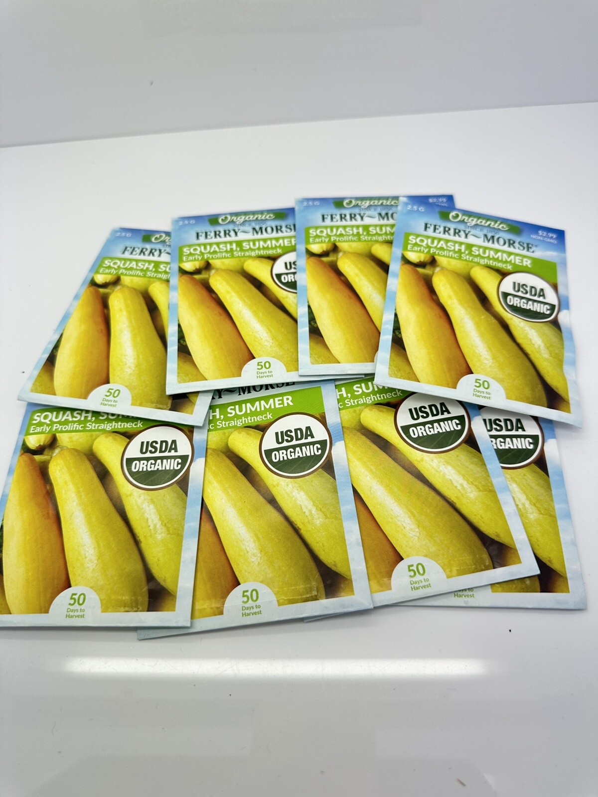 Lot of 8 Organic Ferry Morse summer squash Early Prolific Straight Neck Seeds