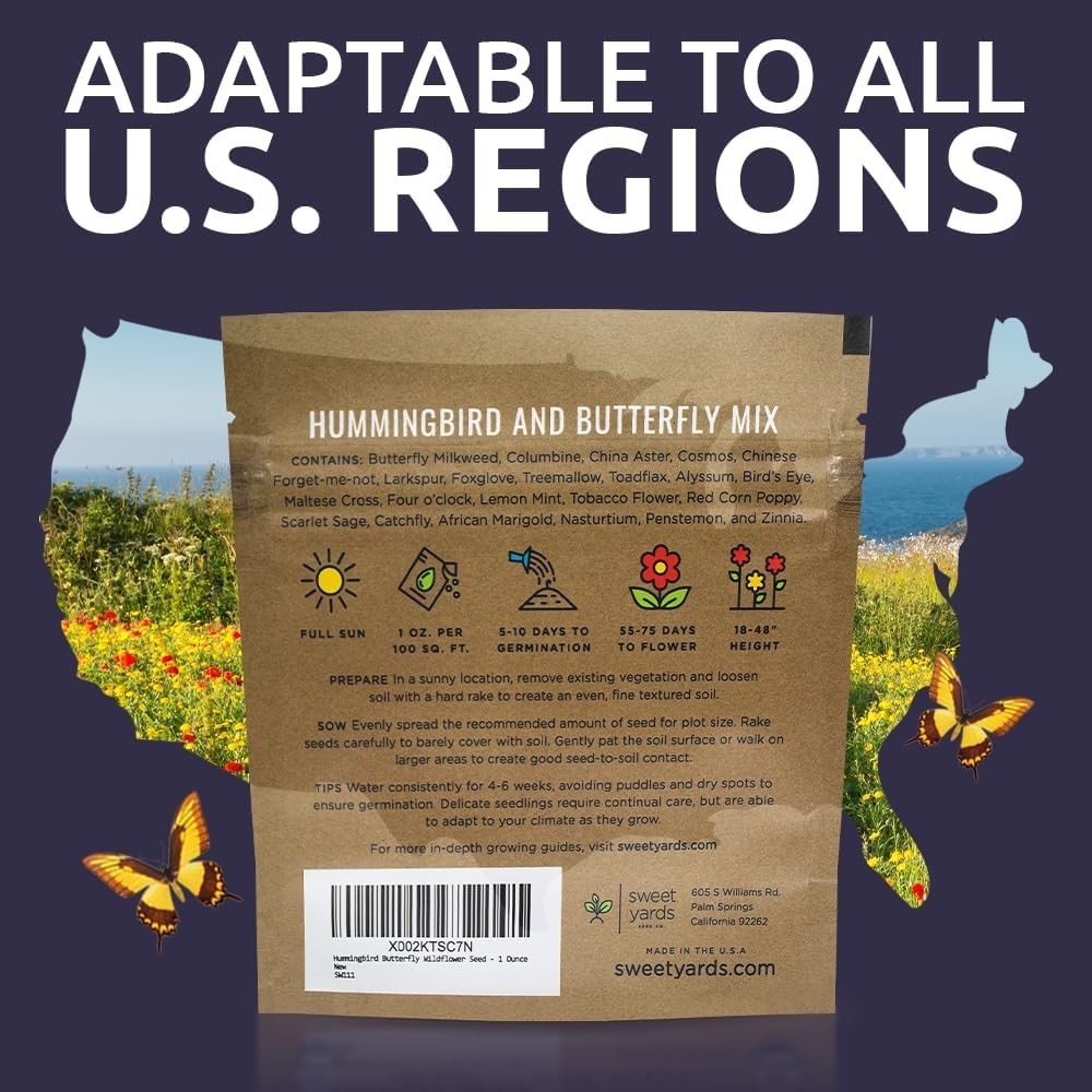 Large 1 Ounce Wildflower Seeds for Garden with 7500+ Pollinator-Friendly Seeds