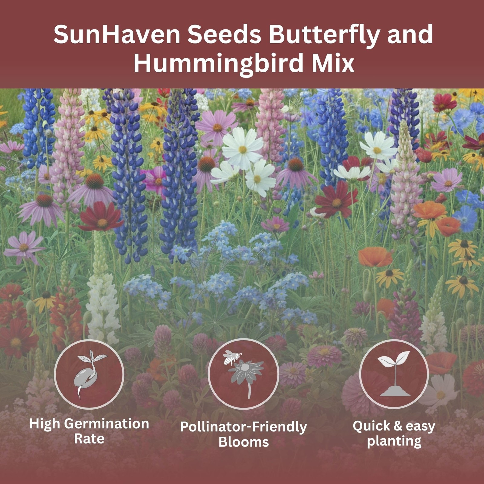 Butterfly and Hummingbird Wildflower Mix – 30,000+ Seeds – 1 oz Bulk Extra La…