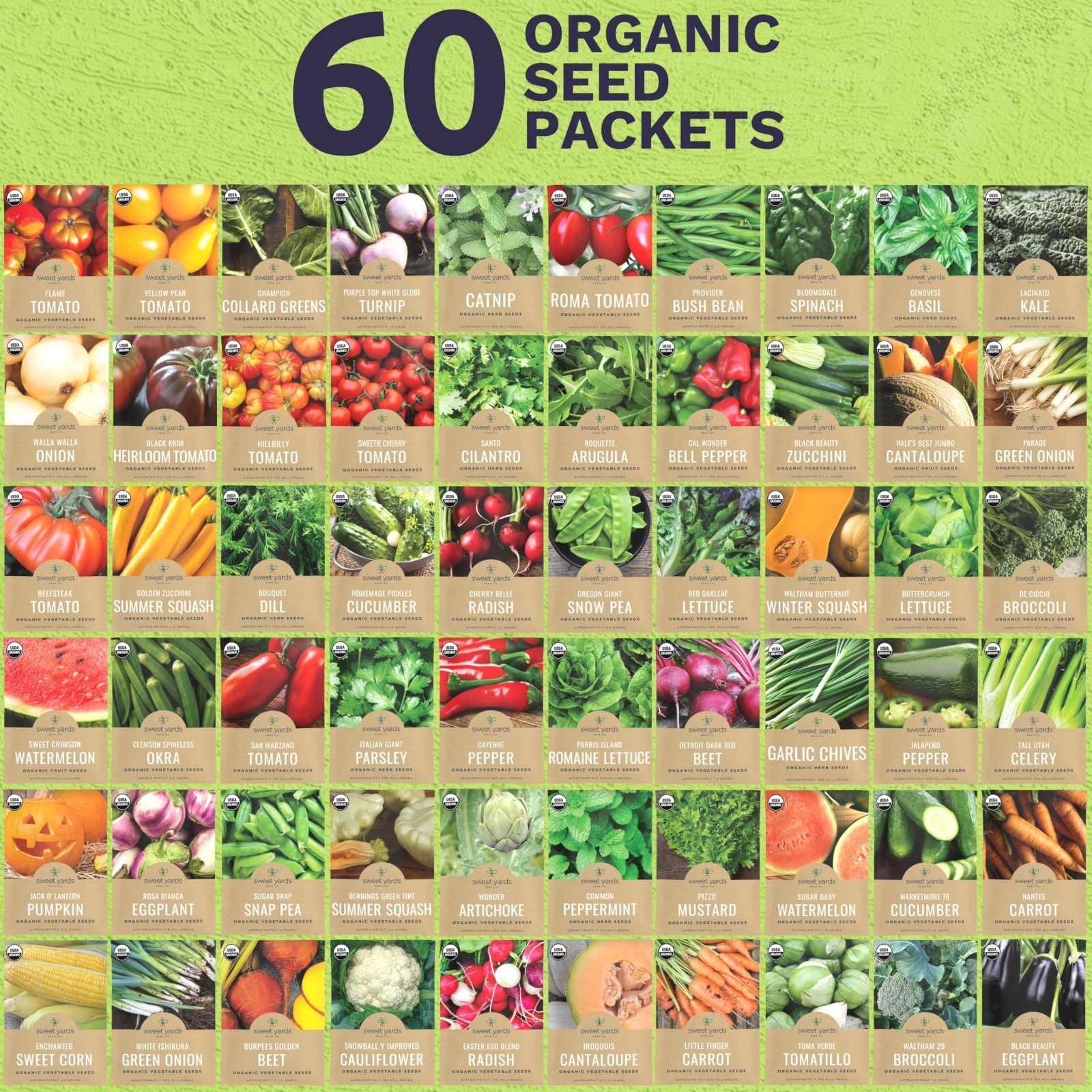 Ultimate Organic Seeds Variety Pack – 60 Non-GMO Packs for Indoor/Outdoor Planti
