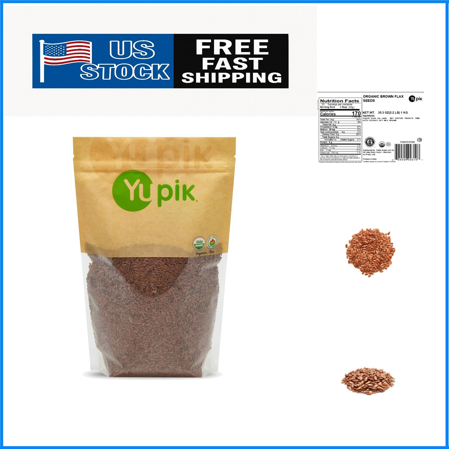 2.2 lb Organic Brown Flax Seeds – Kosher, Rich in Omega-3 for Healthy Eating