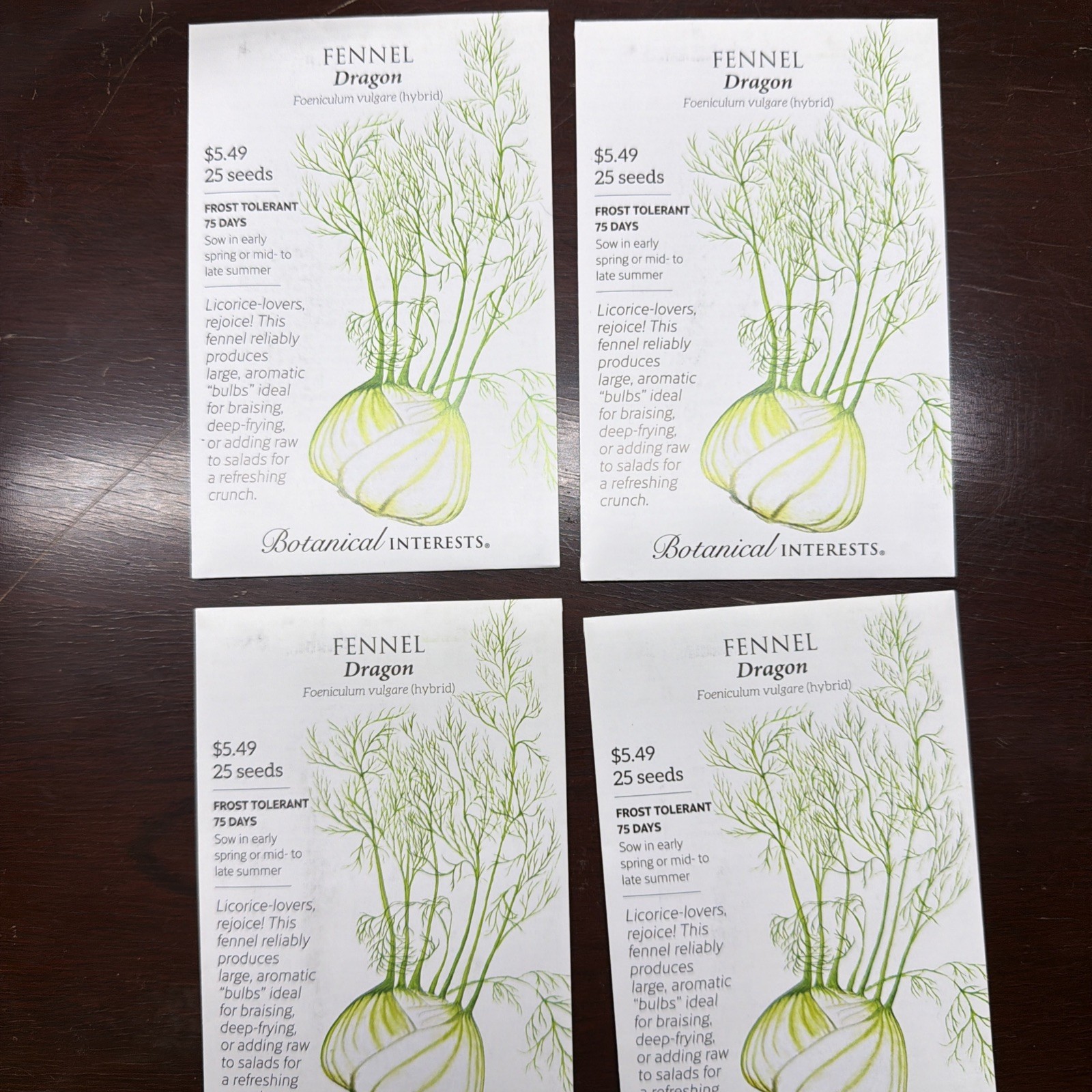 4 Packs Botanical Interests Vegetable Seeds Dragon Fennel