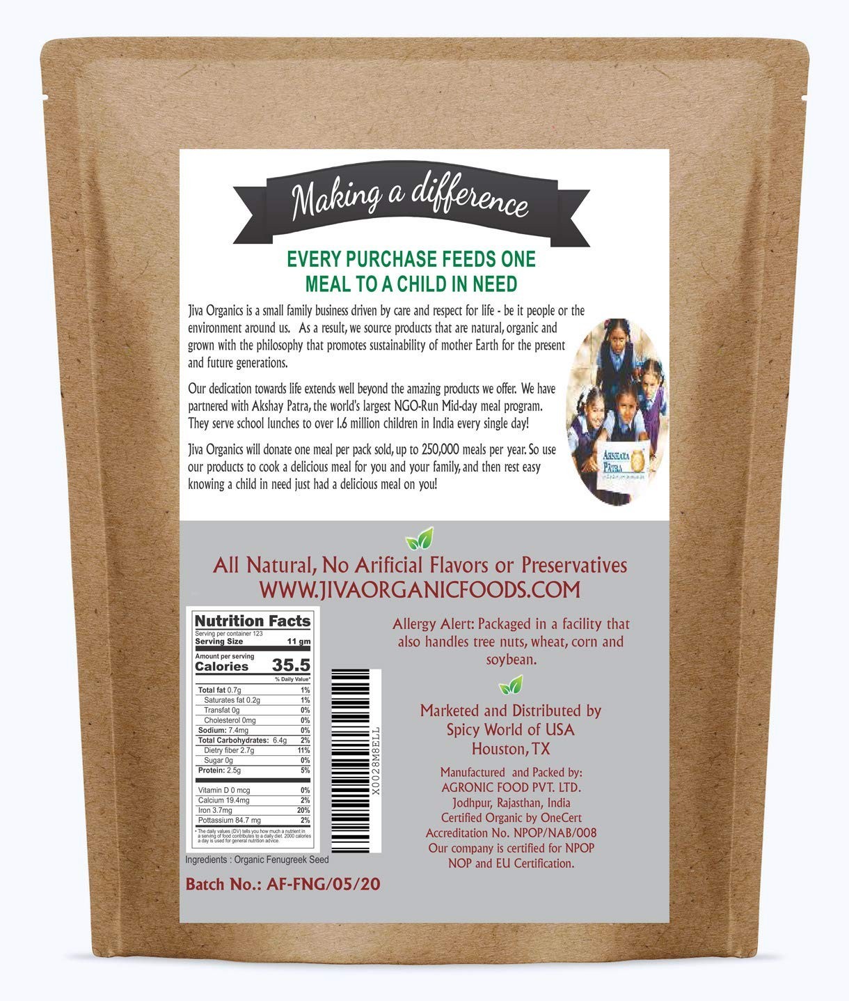 Organic Fenugreek Seeds 2.5 LB – Non-GMO, Gluten-Free, Whole Methi Seeds