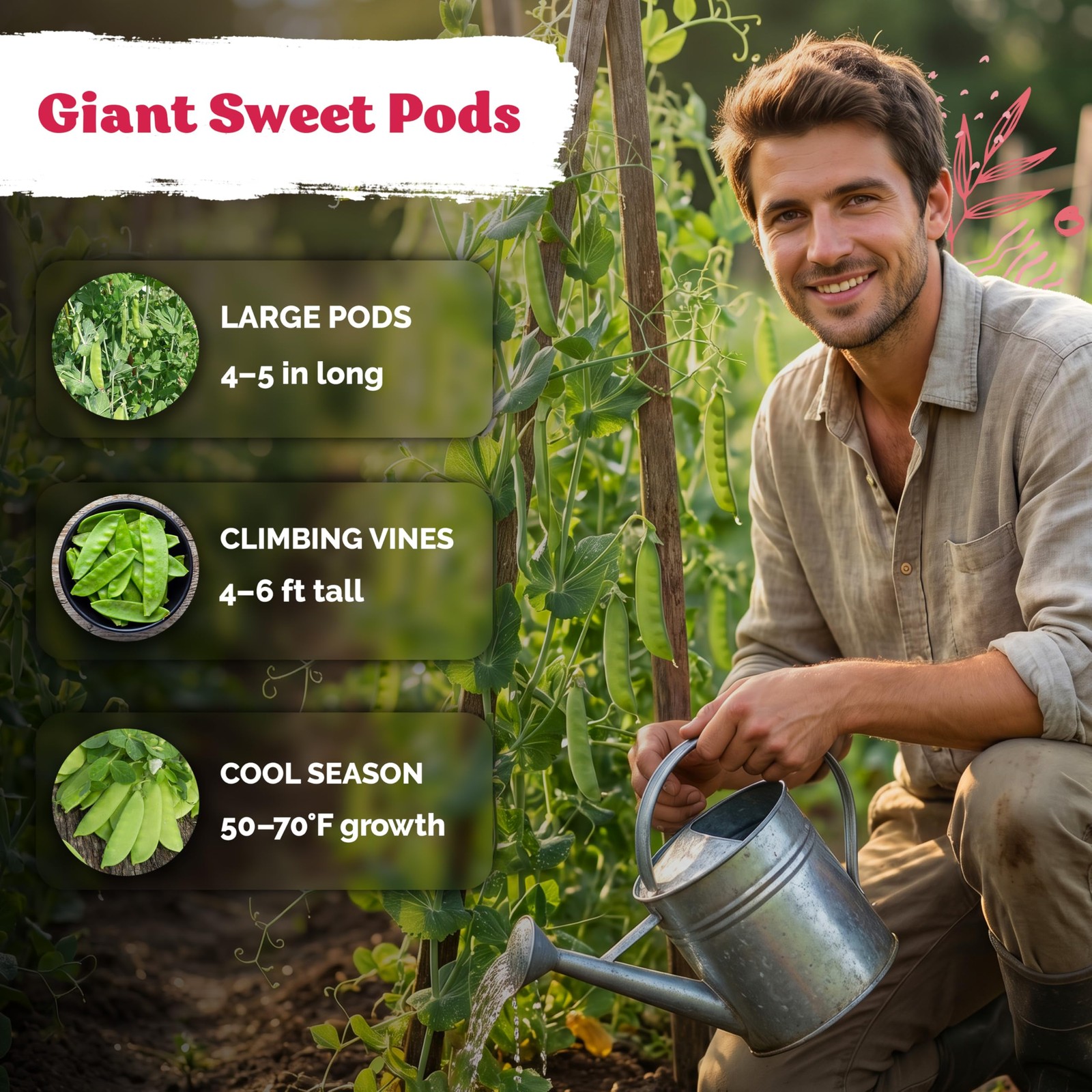KVITER 100 Mammoth Melting Snow Pea Seeds (Pisum Sativum)