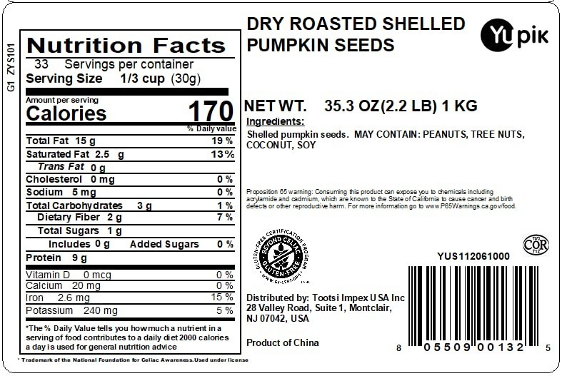 Dry Roasted Shelled Pumpkin Seeds 2.2 lb Gluten-Free GMO-Free Kosher Nutty Snack