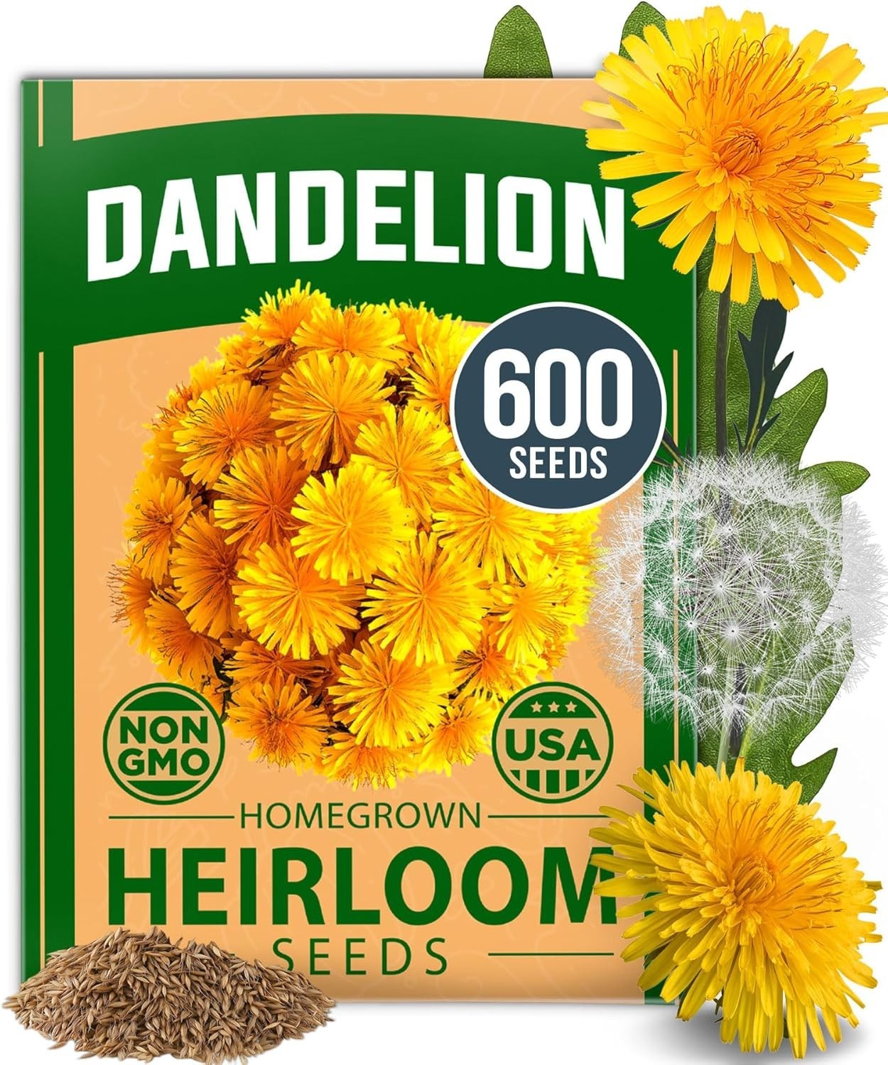 Heirloom Dandelion Seeds (600 Non-GMO) – Thrives in Zones 2-11, Includes Guide