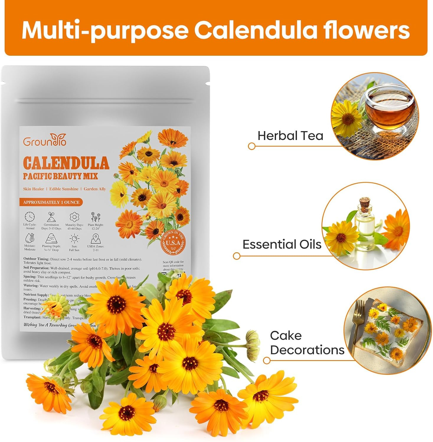 Calendula Seeds Pacific Beauty Mix, 3000+ Calendula Officinalis Seeds, Open Poll