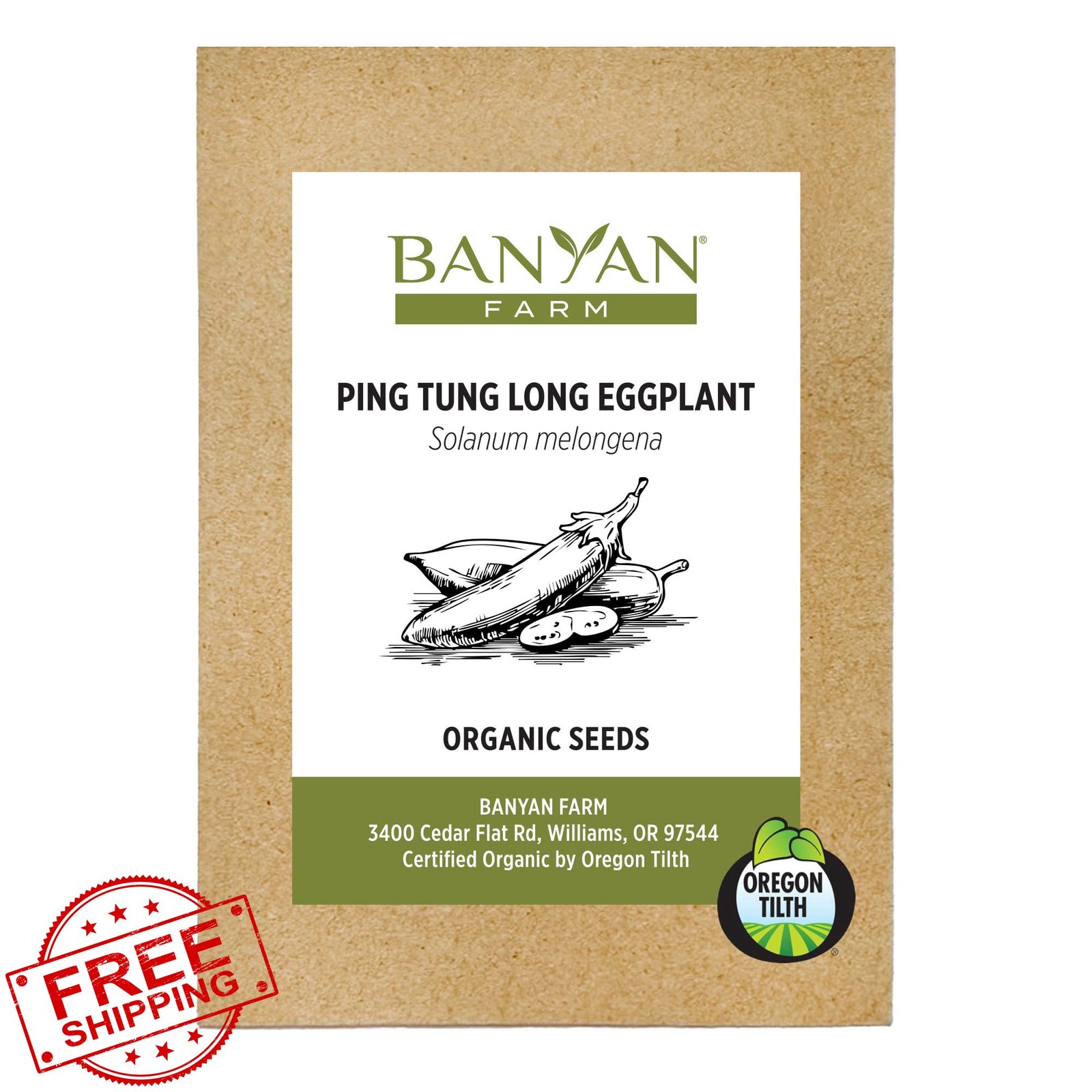 Banyan Botanicals Organic Eggplant Seeds Ping Tung Long 30 Count Non-GMO