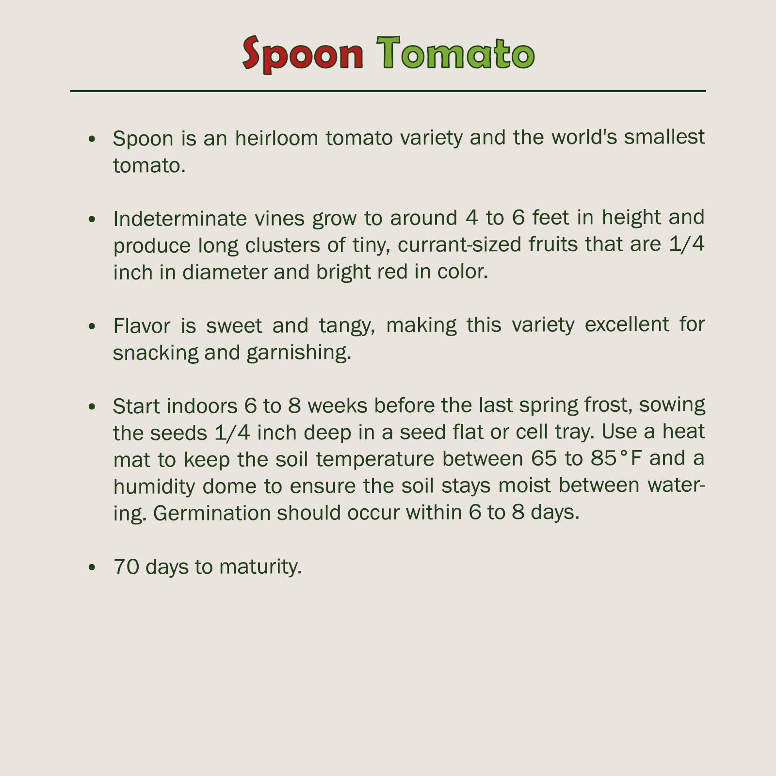 10 Spoon Tomato Seeds, World’s Smallest Tomato, Organic, Heirloom, Genuine USA