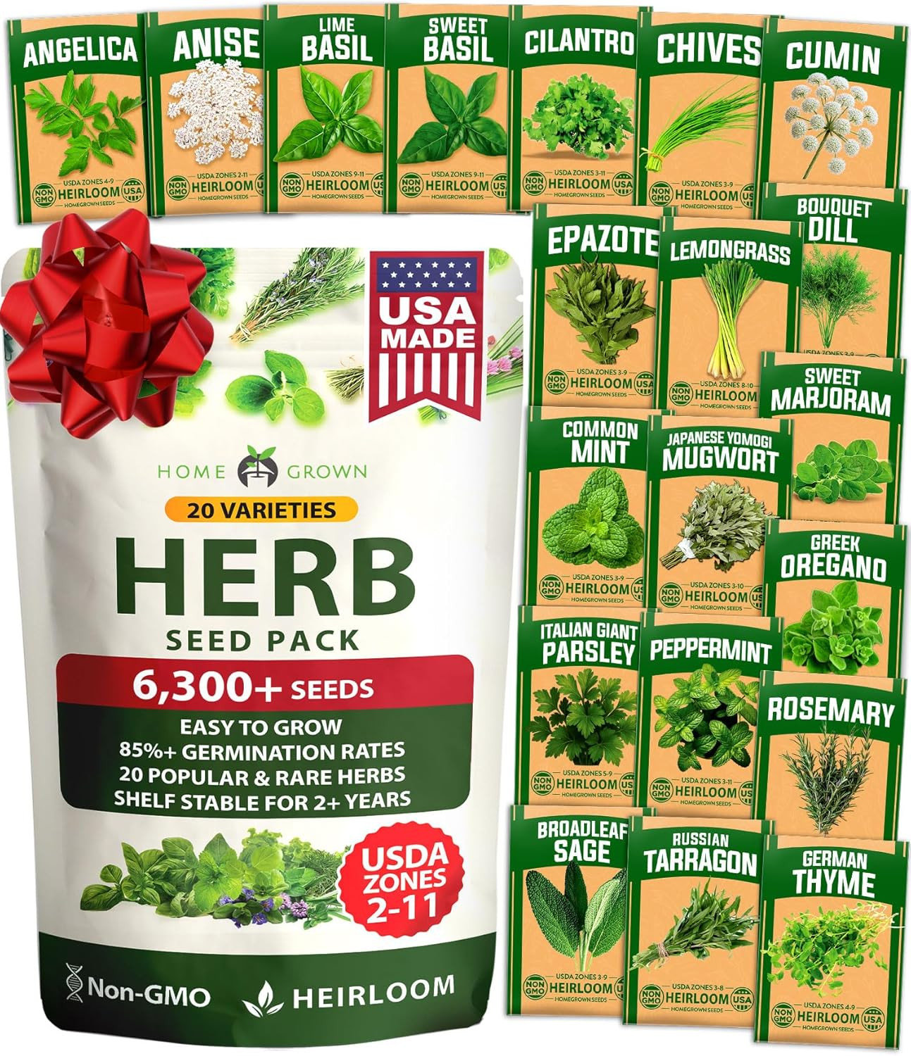 Premium Herb Variety Pack – 20 Heirloom Herb for Planting – 6,000+ Non-Gmo wi