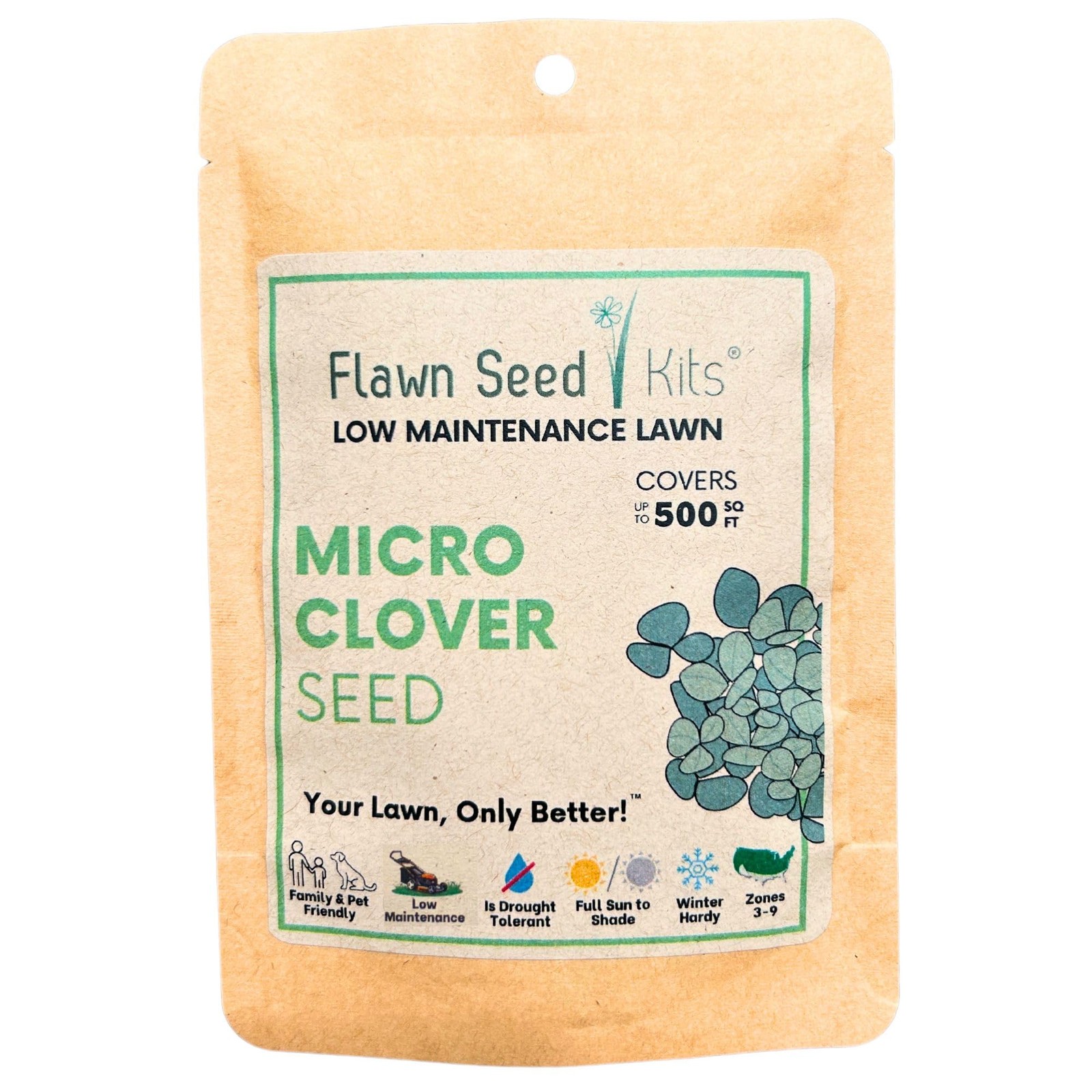 Micro Clover Seed Kit Organic, EcoFriendly Lawn Alternative, Covers 500 Sqft